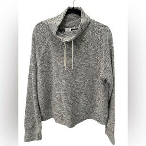 Aerie Offline Snowday Mock-Neck Boxy Sweatshirt Marled Black & White L